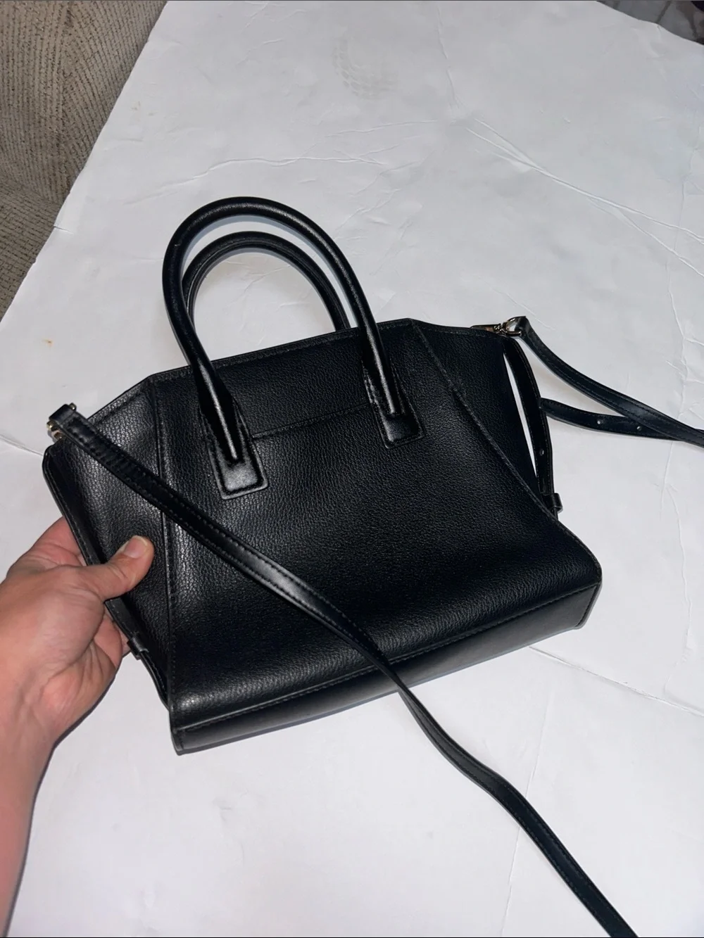 Michael Kors Black Pebbled Leather Satchel with Gold-tone Charm